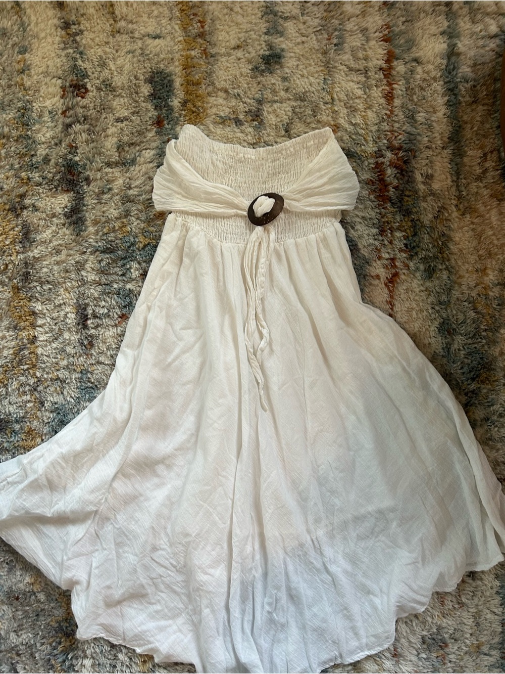 White Strapless Maxi Dress with Belt Detail